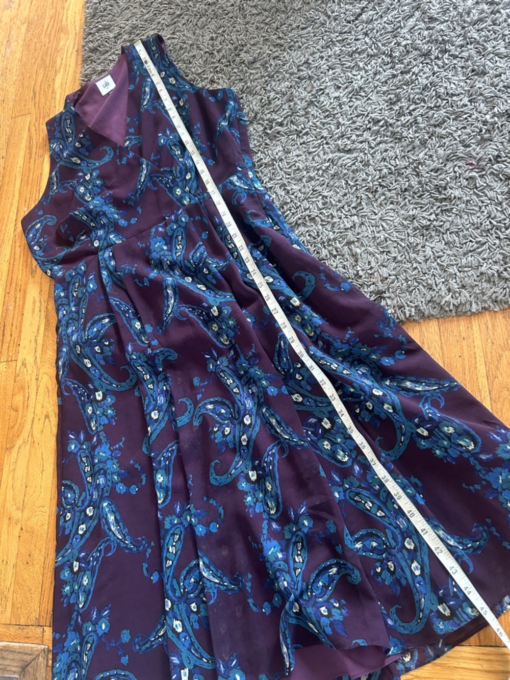 CAbi Treasure Paisley #3461 Floral Pocket Midi Dress Blue Plum Short Sleeve 12 - Picture 8 of 13